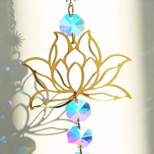 Natural Stone Sun Catcher Wind Chime – Amethyst Lotus Hanging Decoration